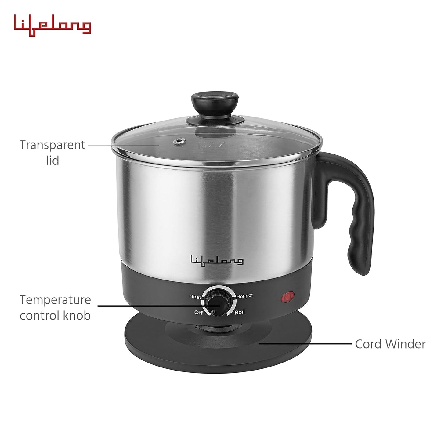Lifelong LLMCO1 Multifunction Stainless Steel Cooker/Kettle,1.5L, 600 W(Silver&Block) 1.0 unit