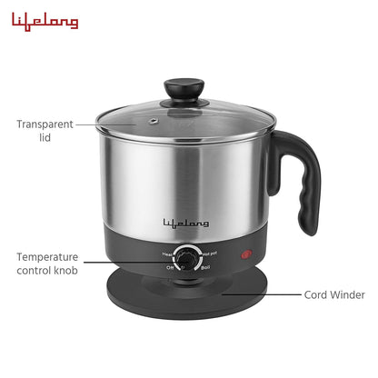 Lifelong LLMCO1 Multifunction Stainless Steel Cooker/Kettle,1.5L, 600 W(Silver&Block) 1.0 unit