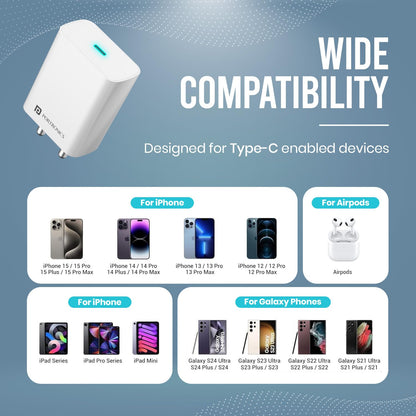Portronics Adapto 25 Pro 25W Wall Charger With Type C To Type C Cable - White