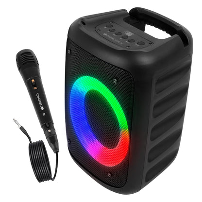 ZEBRONICS Zeb-Buddy 100 Portable BT v5.0 Speaker with TWS, 20W RMS, Wired mic Karaoke, 5H Backup, RGB LED, AUX, USB, Micro SD, Built in Rechargeable Battery and Mobile Holder, Black