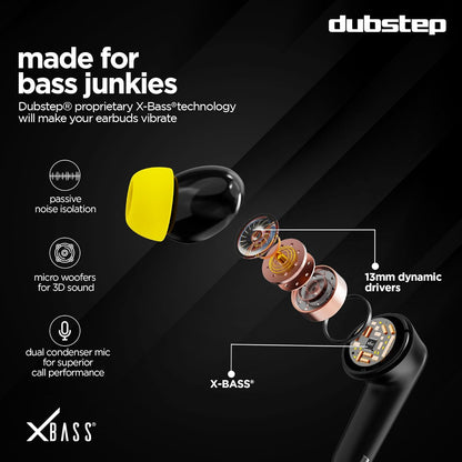 Dubstep Buzz X5 In-Ear Truly Wireless Earbuds With Mic, 50 Hours Playtime, ENC, IPX5, Bluetooth v5.3 (Black & Yellow) 1.0 unit