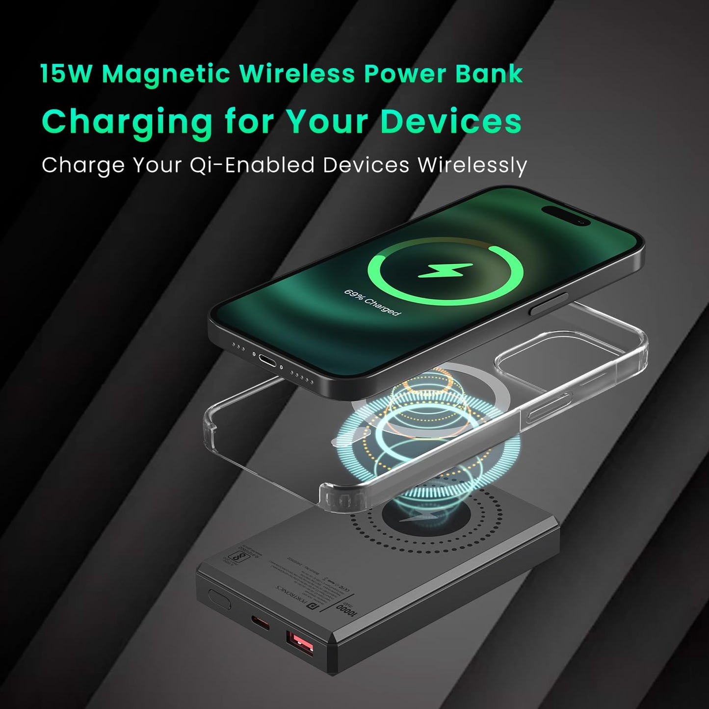 Portronics Luxcell Magclick 10K 15W Magnetic 10000mAh Wireless Power Bank - Dark Grey 1.0 unit