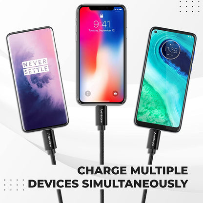 Ambrane 3in1 USB Fast Charging Cable with Type C, Lightning, Micro USB Port with 2.1A (Trio-11, Black) 1.0 unit
