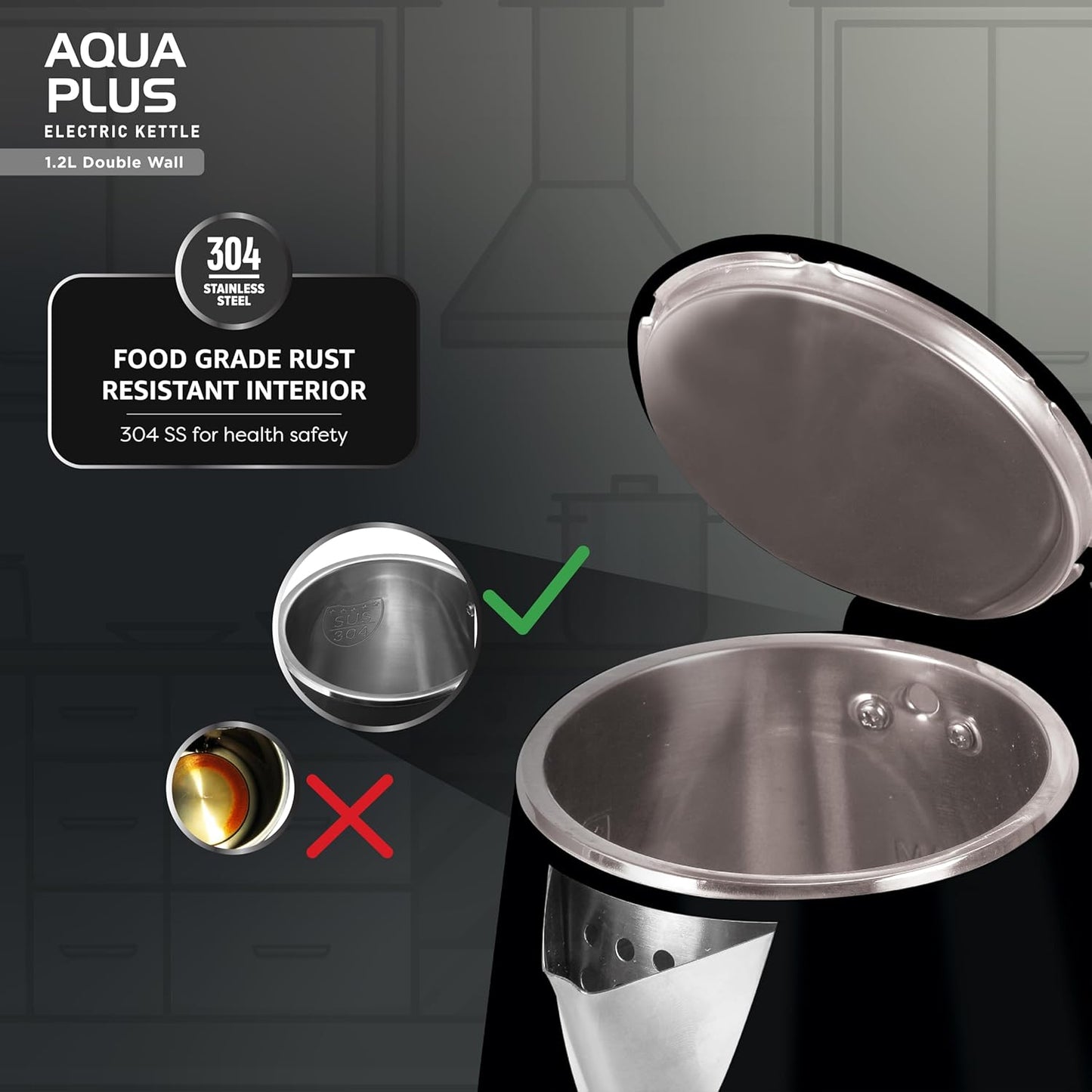 Havells Aqua Plus Electric Kettle,1.2L, Stainless Steel, 1250W (Black) 1.0 unit