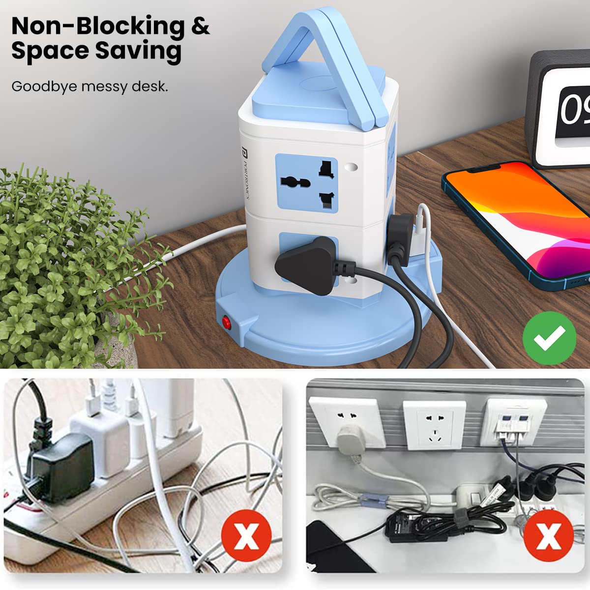 Portronics Power Plate 9 With 3 USB Ports +8 Power Sockets - Blue 1.0 unit