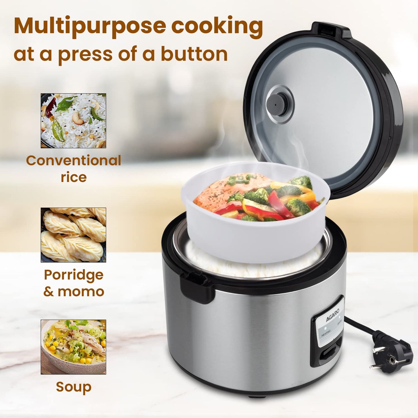 Agaro Regency 5L 700W Ceramic Rice Cooker (Silver & Black) 1.0 unit