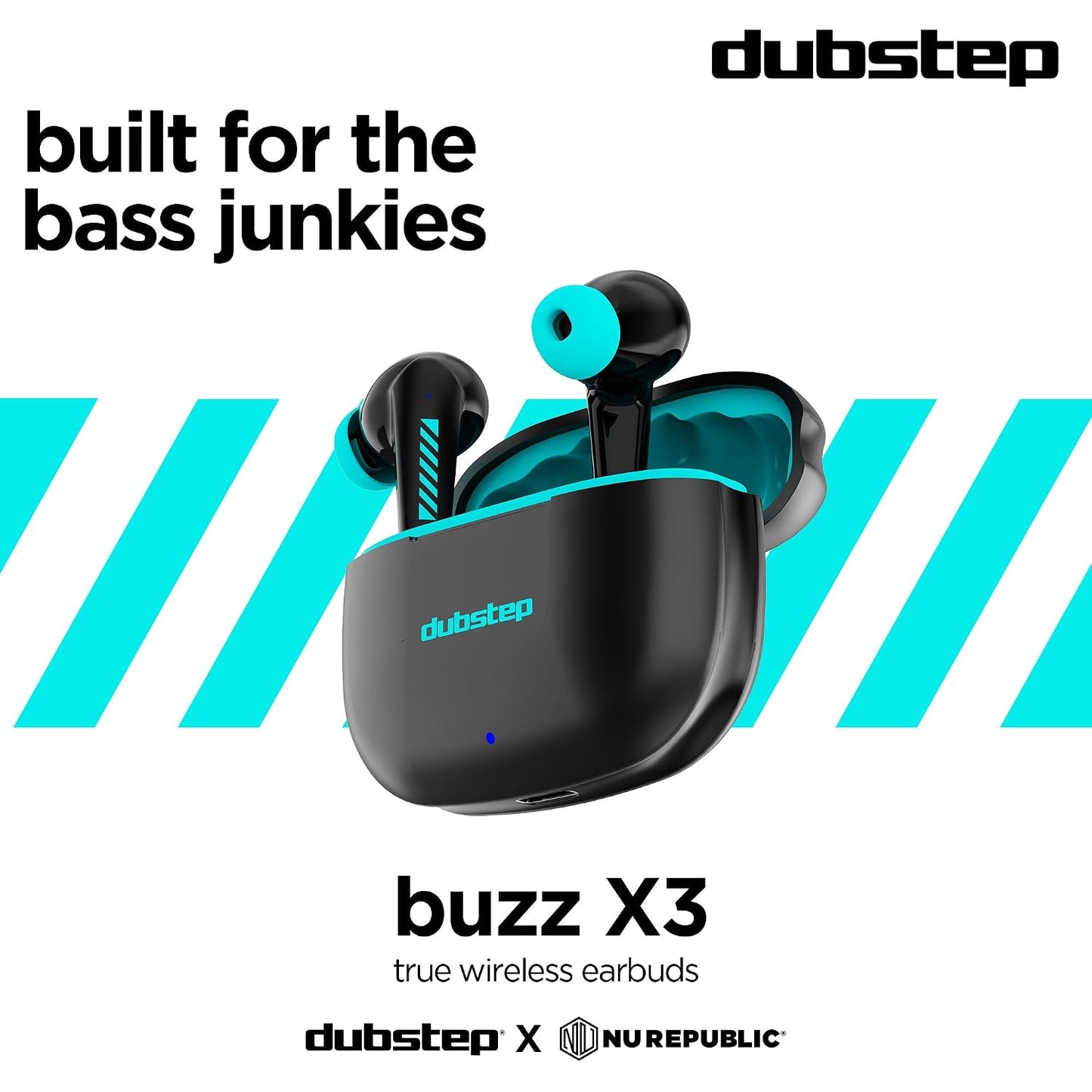 Dubstep Buzz X3 In-Ear Truly Wireless Earbuds With Mic, 42 Hours Playtime (Black & Blue) 1.0 unit