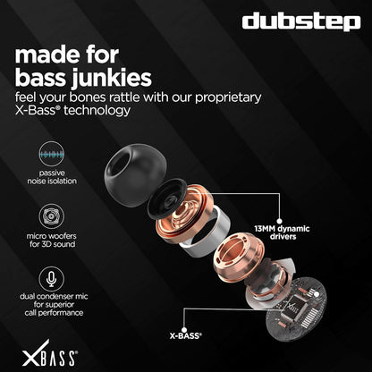 Dubstep Buzz X3 In-Ear Truly Wireless Earbuds With Mic, 42 Hours Playtime (Black & Blue) 1.0 unit