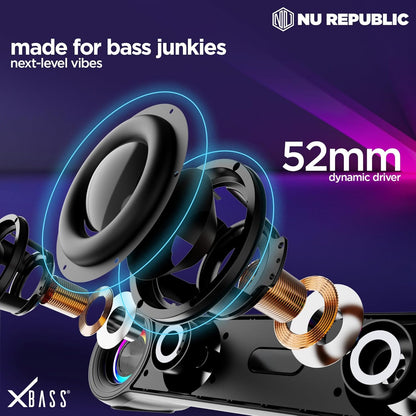 Nu Republic Partybox 180 with 18W Output, Upto 6 Hrs Playtime, 52mm Dynamic Driver, Vibrant RGB Light Bluetooth Soundbar (Black)