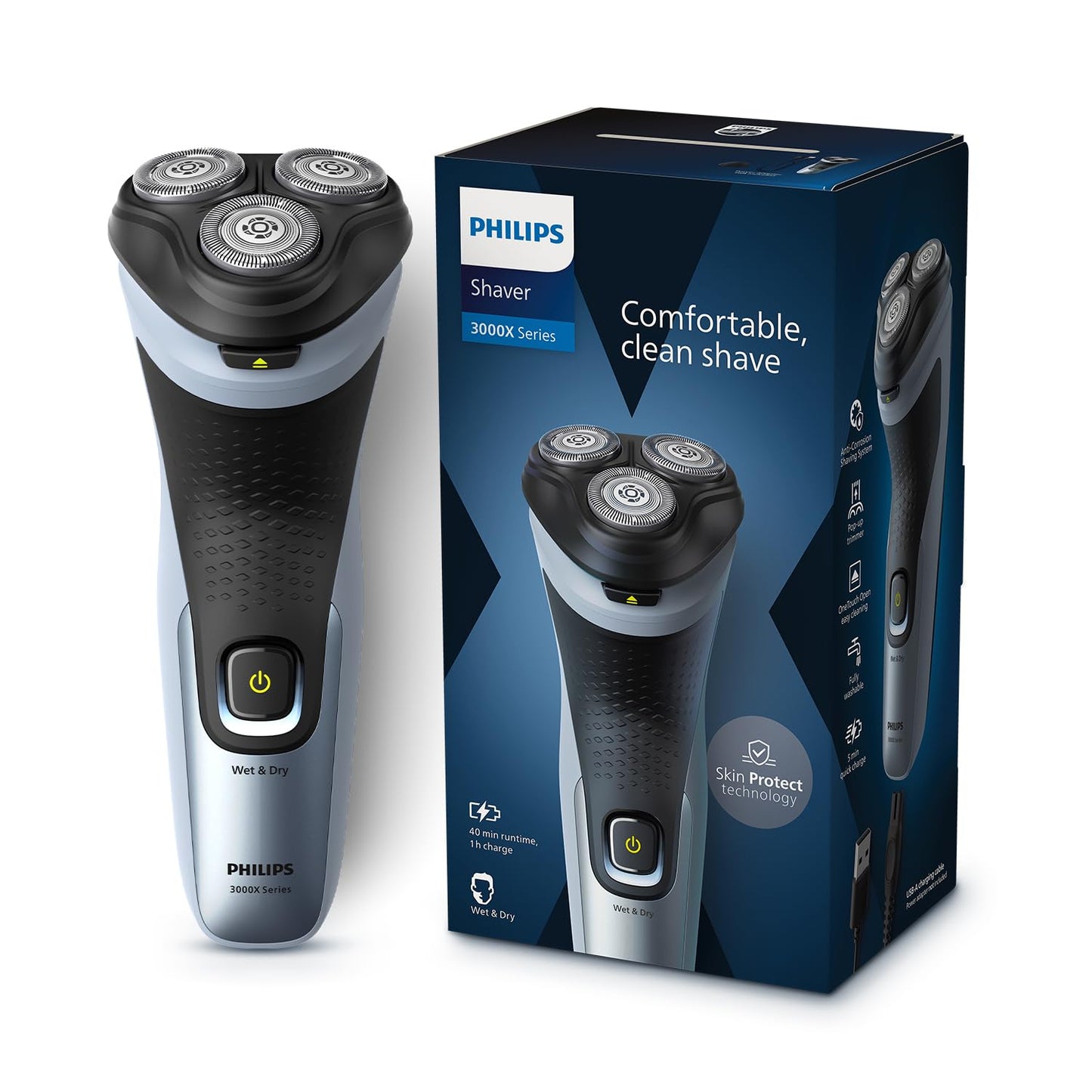 Philips Electric Shaver for Men | Wet & Dry Shave | SkinProtect Tech | 3D Floating Head | Self Sharpening Blade| X3063/03 1.0 unit