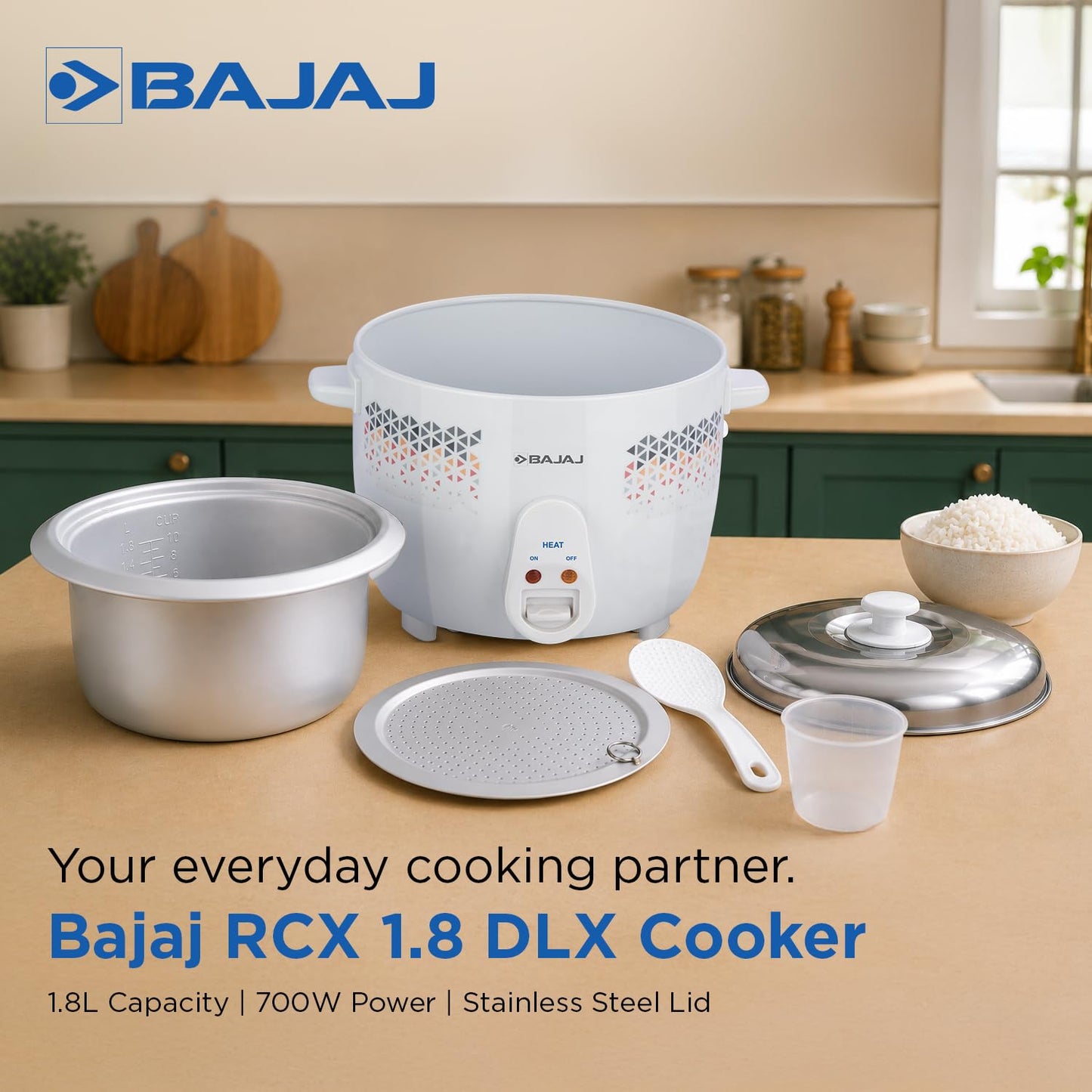 Bajaj 1.8L 700W DLX Rice Cooker Stainless Steel (White) 1.0 unit