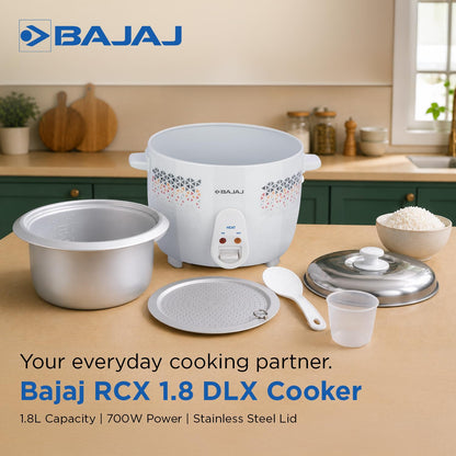 Bajaj 1.8L 700W DLX Rice Cooker Stainless Steel (White) 1.0 unit