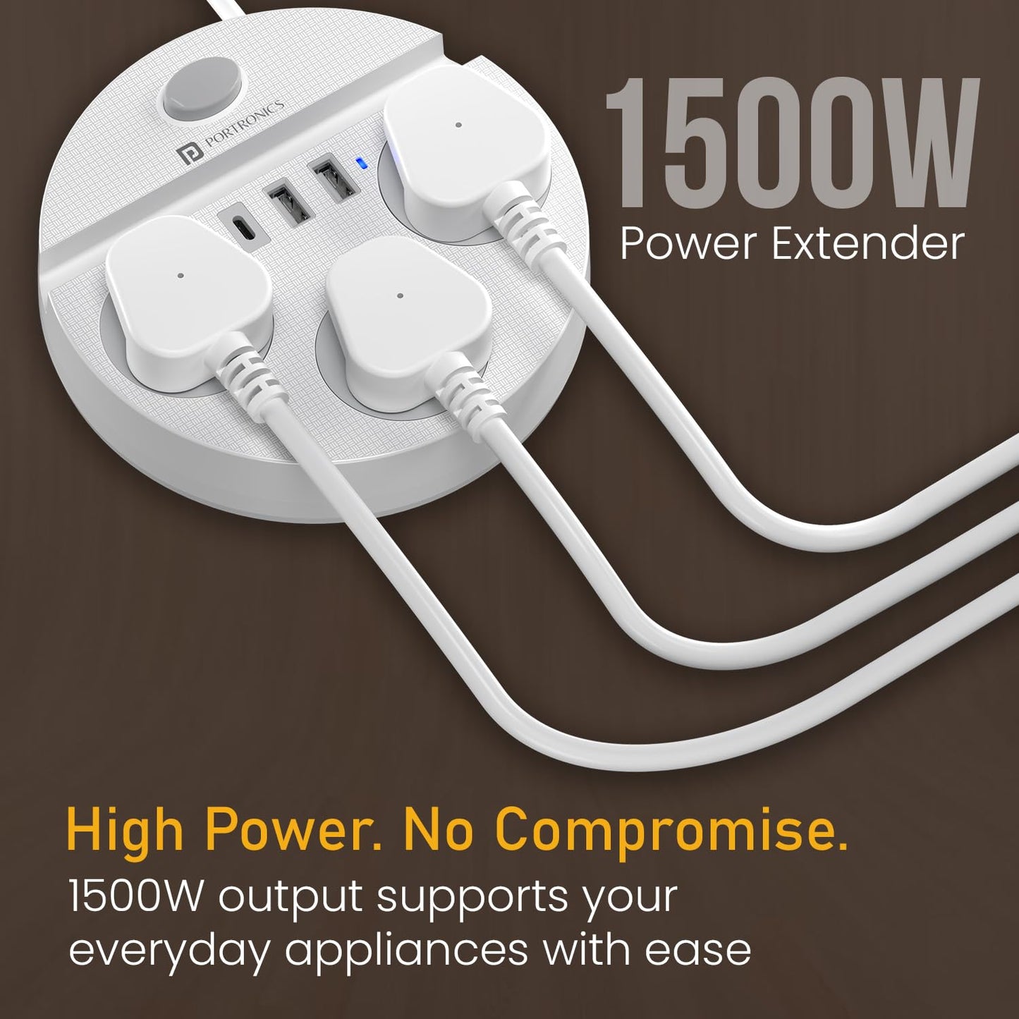 Portronics Power Plate 5 Power Converter With USB Charger - White 1.0 unit