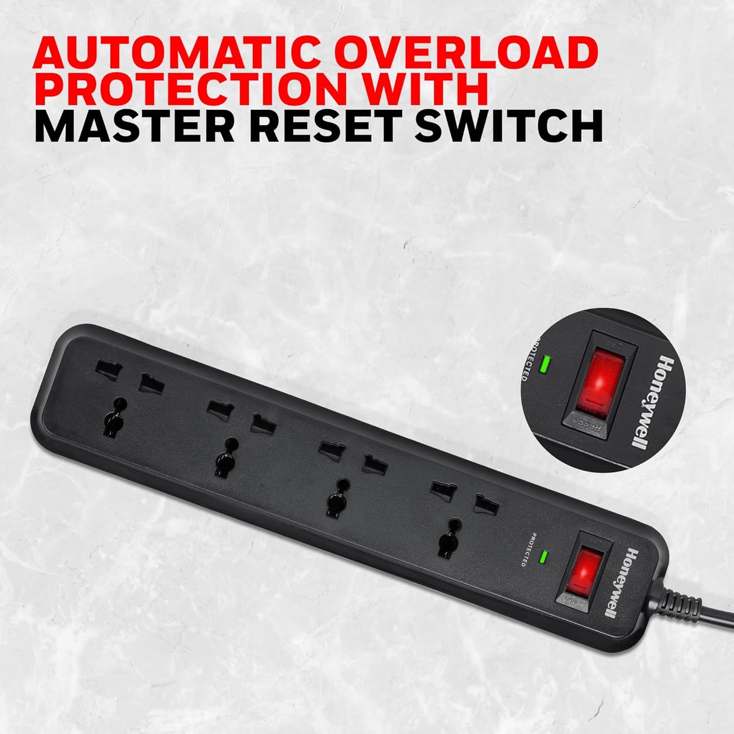 Honeywell Surge Protector (4 Sockets, Black) 1.0 Piece
