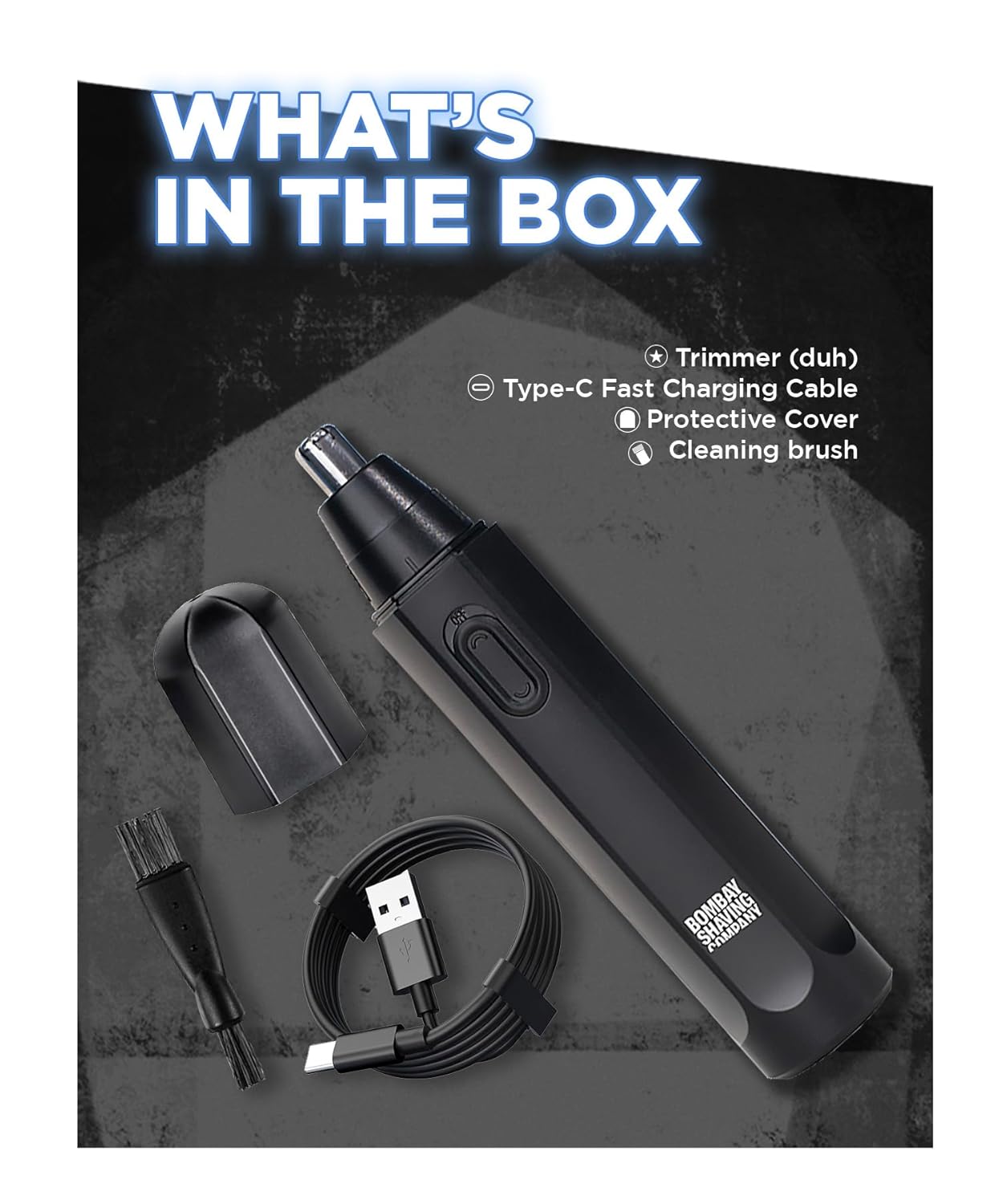 Bombay Shaving Company Nose Trimmer for Men | Nose, Ear & Eyebrow | Type-C Fast Charging, IPX7 Waterproof, High-Speed Low-Noise Motor, 50 Min Runtime, Nose Hair Remover 1.0 Piece
