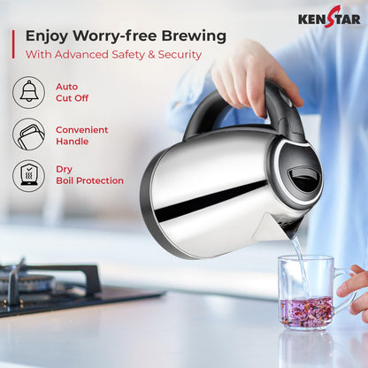 Kenstar Estella Electric Kettle, 1.6L, Stainless Steel, Auto Shut off, rotatble base 1.0 pack