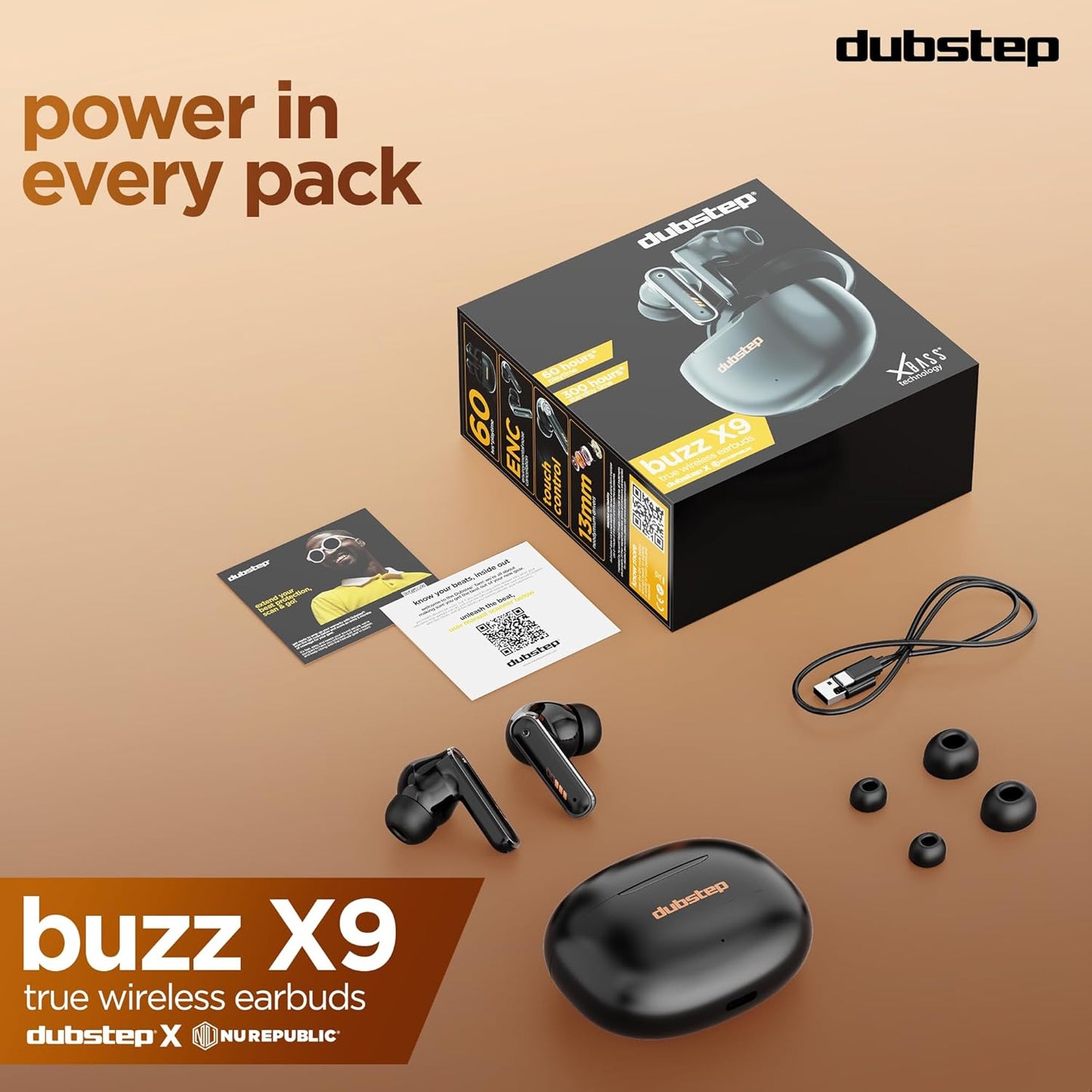 Dubstep Buzz X9 With 56 Hrs Playtime Enc Tws Earbuds (Black) 1.0 pack