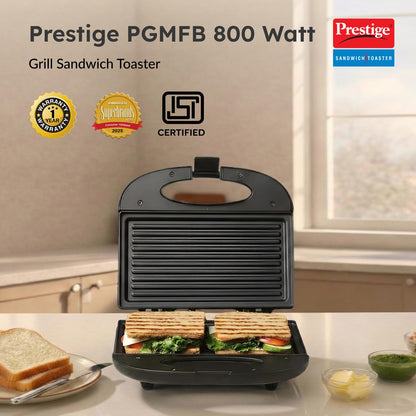 Prestige PGMFB 800 Watt Grill Sandwich Toaster with Fixed Grill Plates, Black