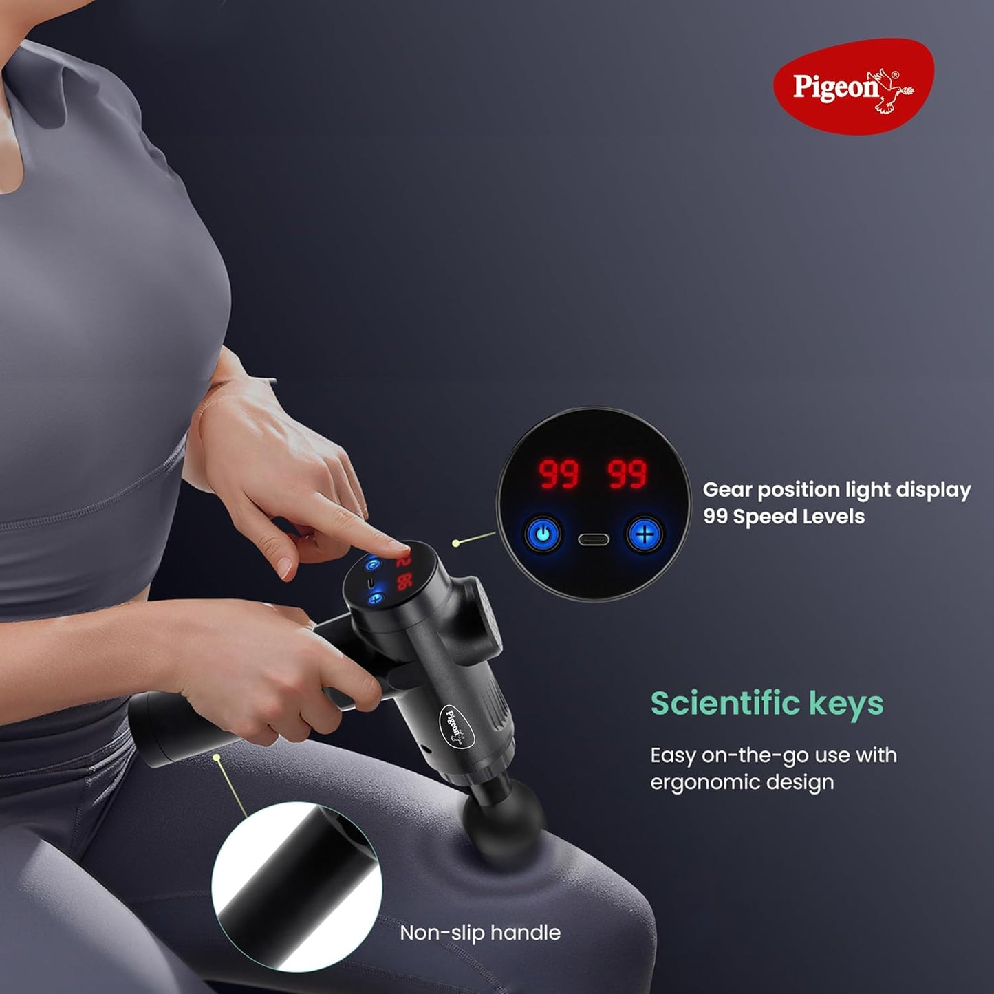 Pigeon Vibe Gun Massager, 6 Heads, 6 Speed, Rechargeable, Handheld, Percussion Muscle Massager For Full Body Pain Relief, Muscle Relaxation  For Men & Women| Black 1.0 unit