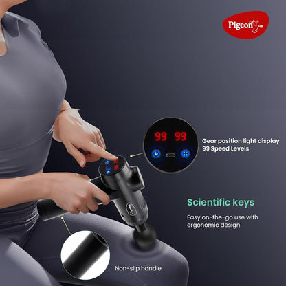 Pigeon Vibe Gun Massager, 6 Heads, 6 Speed, Rechargeable, Handheld, Percussion Muscle Massager For Full Body Pain Relief, Muscle Relaxation  For Men & Women| Black 1.0 unit