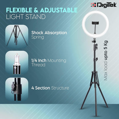 DIGITEK (DRL-14C) 14 Inch LED Ring Light with 5ft Stand & Smartphone Mount - USB Powered, Color Switch Mode, Brightness Control, Dual Temperature - for Photo & Video Shoots 1.0 Piece