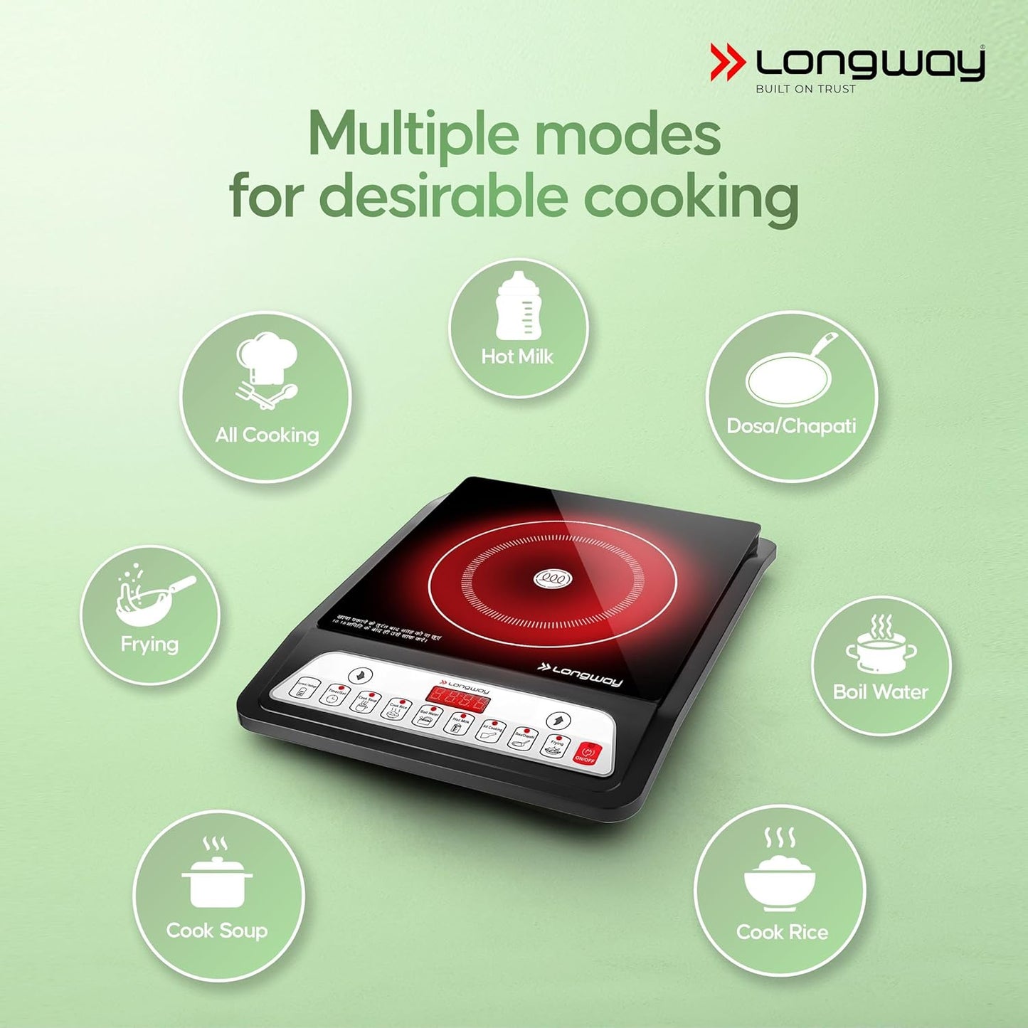 Longway Elite Plus IC 2000 Watt Induction Cooktop (Black, Push Button) 1.0 Piece