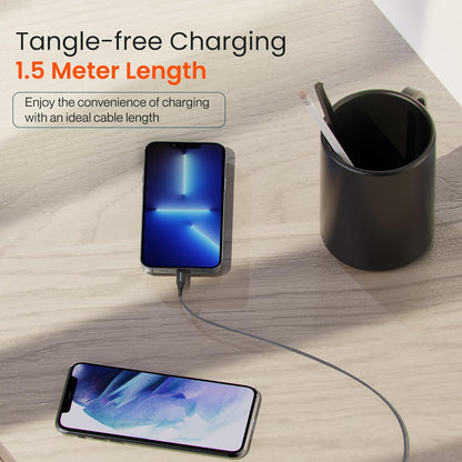Ambrane USB To Lightning 3A 1.5M Fast Charging Braided Lightning Cable (RCL-15, Black)