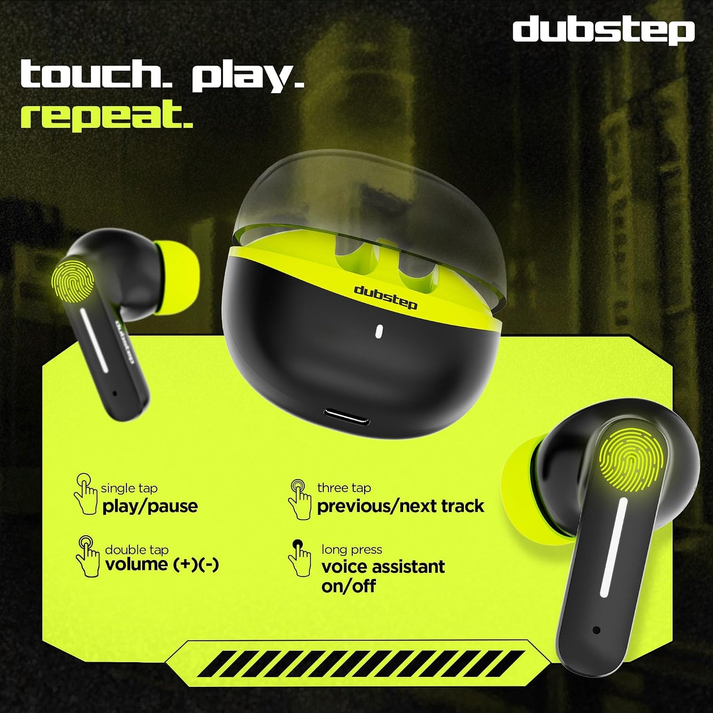 Dubstep Buzz X8 with 56 Hrs Playtime ENC TWS Earbuds (Neon Green) 1.0 box