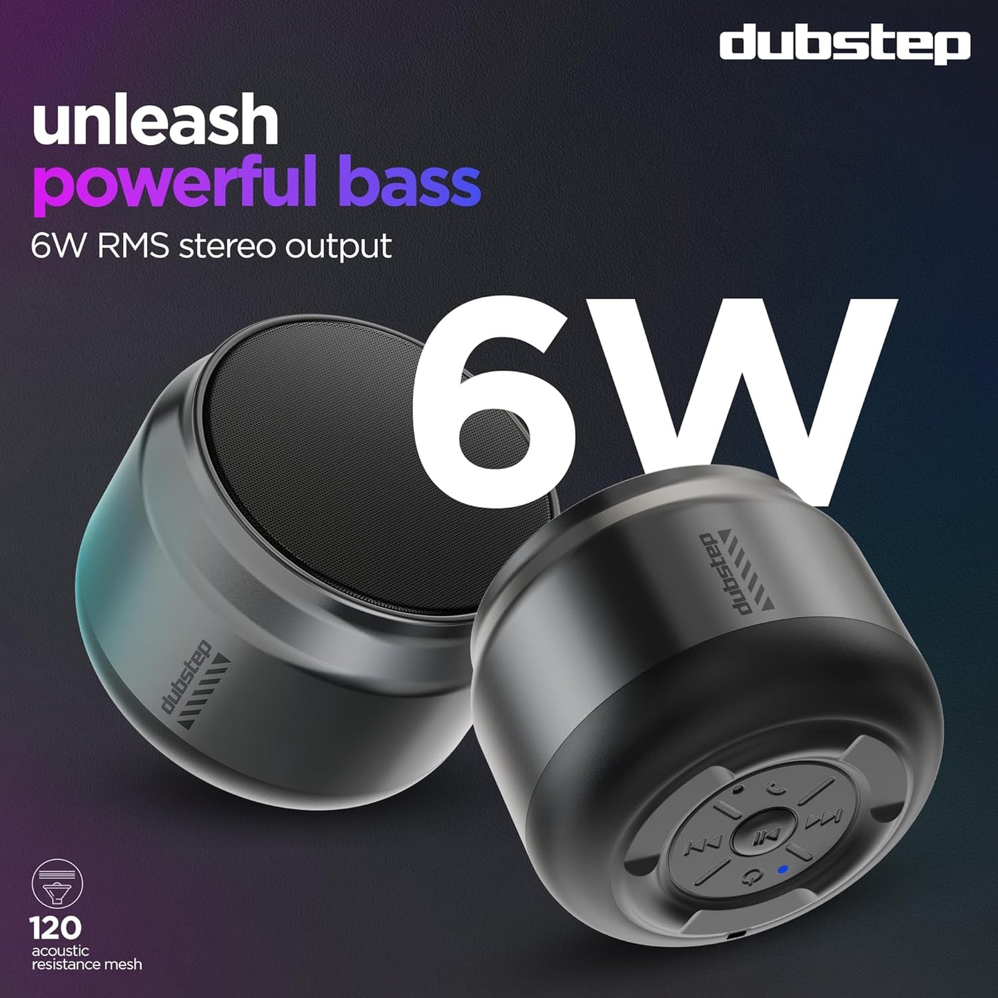 Dubstep Pop 600 (6W, 15 Hrs Playtime), Wireless Bluetooth Speaker with Mic v5.3, TWS Function (Grey) 1.0 unit