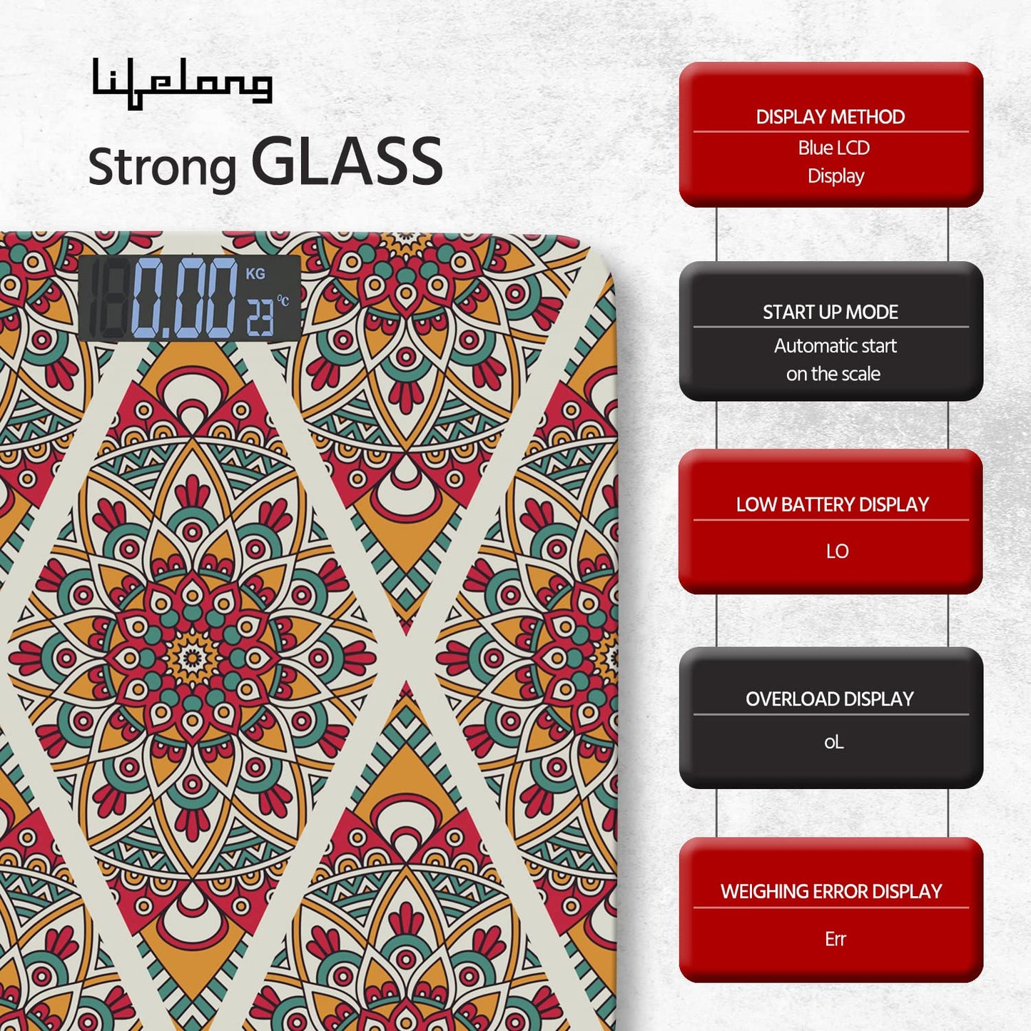 Lifelong Bloom LLWS54 Body Weighing Scale (Indian Cultural Series - Rajasthan Rural)|Thick Tempered Glass with LCD Display|Bathroom Weighing Scale 1.0 Piece