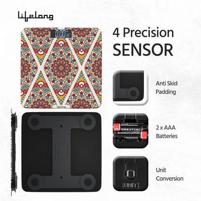 Lifelong Bloom LLWS54 Body Weighing Scale (Indian Cultural Series - Rajasthan Rural)|Thick Tempered Glass with LCD Display|Bathroom Weighing Scale 1.0 Piece