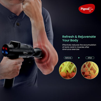 Pigeon Vibe Gun Massager, 6 Heads, 6 Speed, Rechargeable, Handheld, Percussion Muscle Massager For Full Body Pain Relief, Muscle Relaxation  For Men & Women| Black 1.0 unit