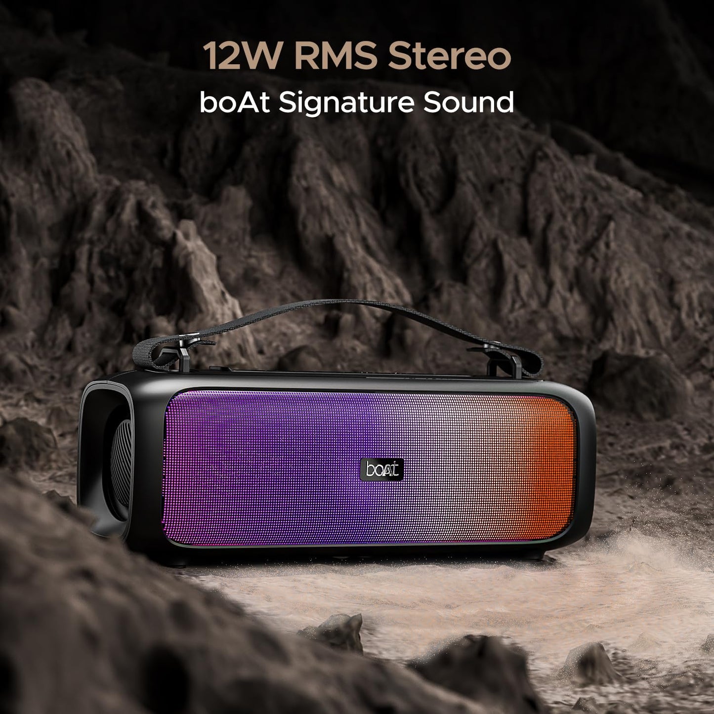 boAt Stone 580 Bluetooth Speaker with 12W RMS Stereo Sound, LED Lights, Up to 8 HRS Playtime (Midnight Black) 1.0 pack