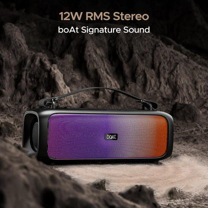 boAt Stone 580 Bluetooth Speaker with 12W RMS Stereo Sound, LED Lights, Up to 8 HRS Playtime (Midnight Black) 1.0 pack