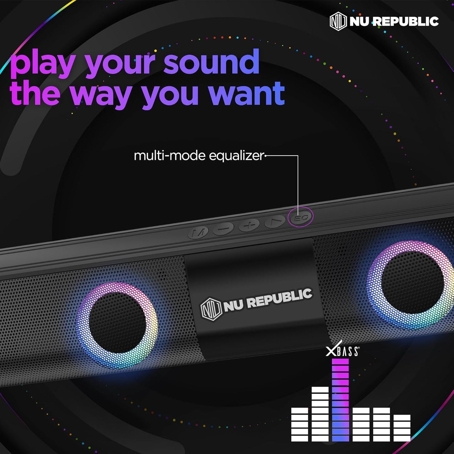 Nu Republic Party Box 20 (20W, 16 Hrs Playtime), Wireless Bluetooth Speaker with Mic v5.3, RGB Light (Black) 1.0 unit