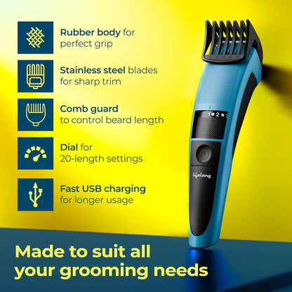 Lifelong MultiPurpose Beard Trimmer 15W for Men with Stainless Steel Precision Trimming Head (Black) 1.0 unit