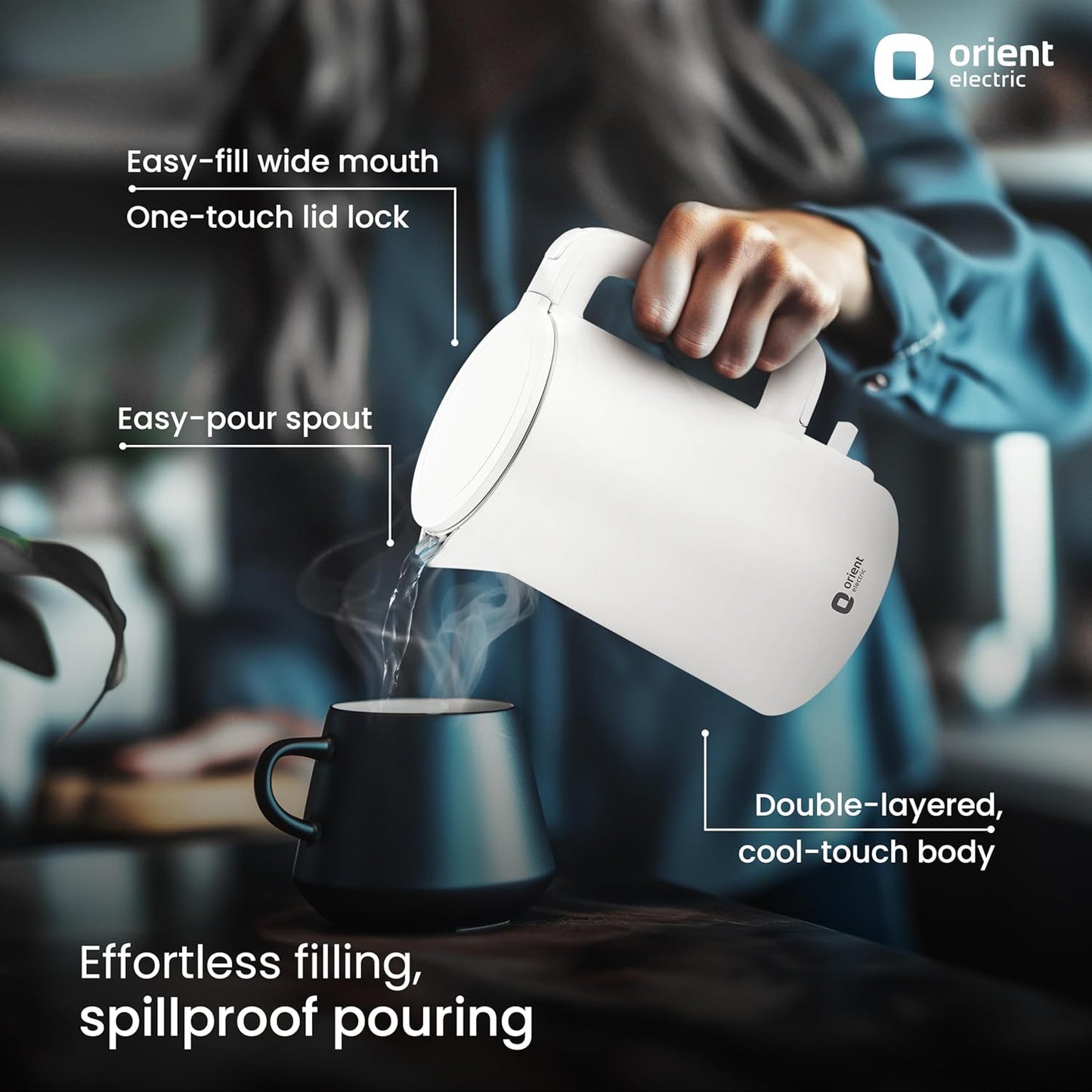 Orient Electric EKDH15BP Durahot Cool Touch Electric Kettle,1.5L, Stainless Steel (Black) 1.0 Piece