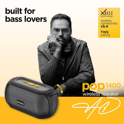 Dubstep Pop 1400 (14W, 16 Hrs Playtime), Wireless Bluetooth Speaker with Mic v5.4, TWS Function (Black) 1.0 Piece