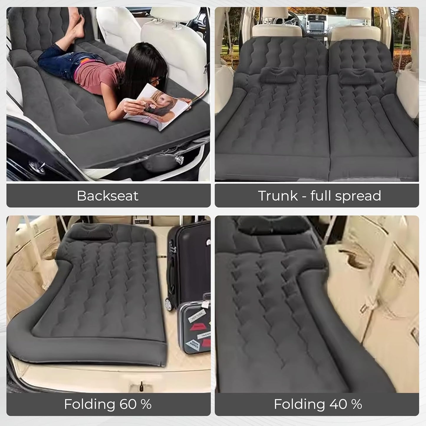 Robustt SUV Car Inflatable Bed - Black (Pack of 1) | 2 Air Pillow & Air Pump | Car Sleeping Bed for Kids | Car Back Seat Bed | Quick Inflatable Bed |