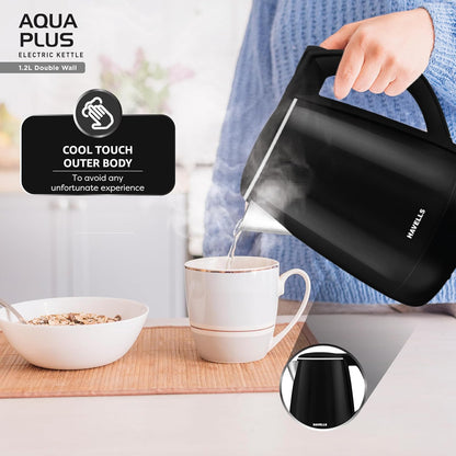 Havells Aqua Plus Electric Kettle,1.2L, Stainless Steel, 1250W (Black) 1.0 unit
