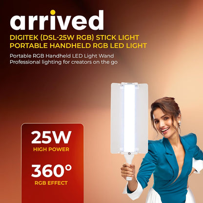DIGITEK® (DSL-25W RGB) Stick Light Portable Handheld RGB LED Light Wand with Barn Door & Remote Control, Color Temp 2700-12000K + RGB, 39 Special Lighting Effects & Carry Bag