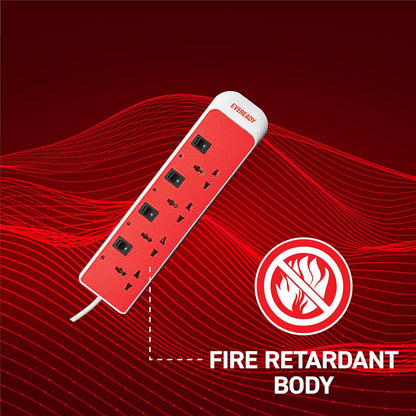 Eveready Everprotect Ultra X2 Spikeguard and 4 Socket Extension Boards for Reliable Performance, 2m (White and Red) 1.0 unit