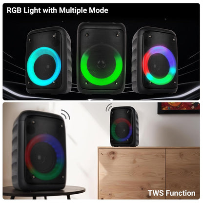 ZEBRONICS Zeb-Buddy 100 Portable BT v5.0 Speaker with TWS, 20W RMS, Wired mic Karaoke, 5H Backup, RGB LED, AUX, USB, Micro SD, Built in Rechargeable Battery and Mobile Holder, Black