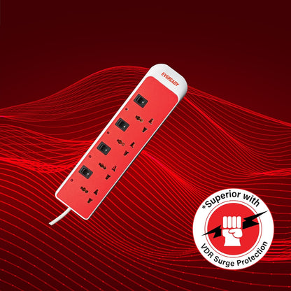 Eveready Everprotect Ultra X2 Spikeguard and 4 Socket Extension Boards for Reliable Performance, 2m (White and Red) 1.0 unit