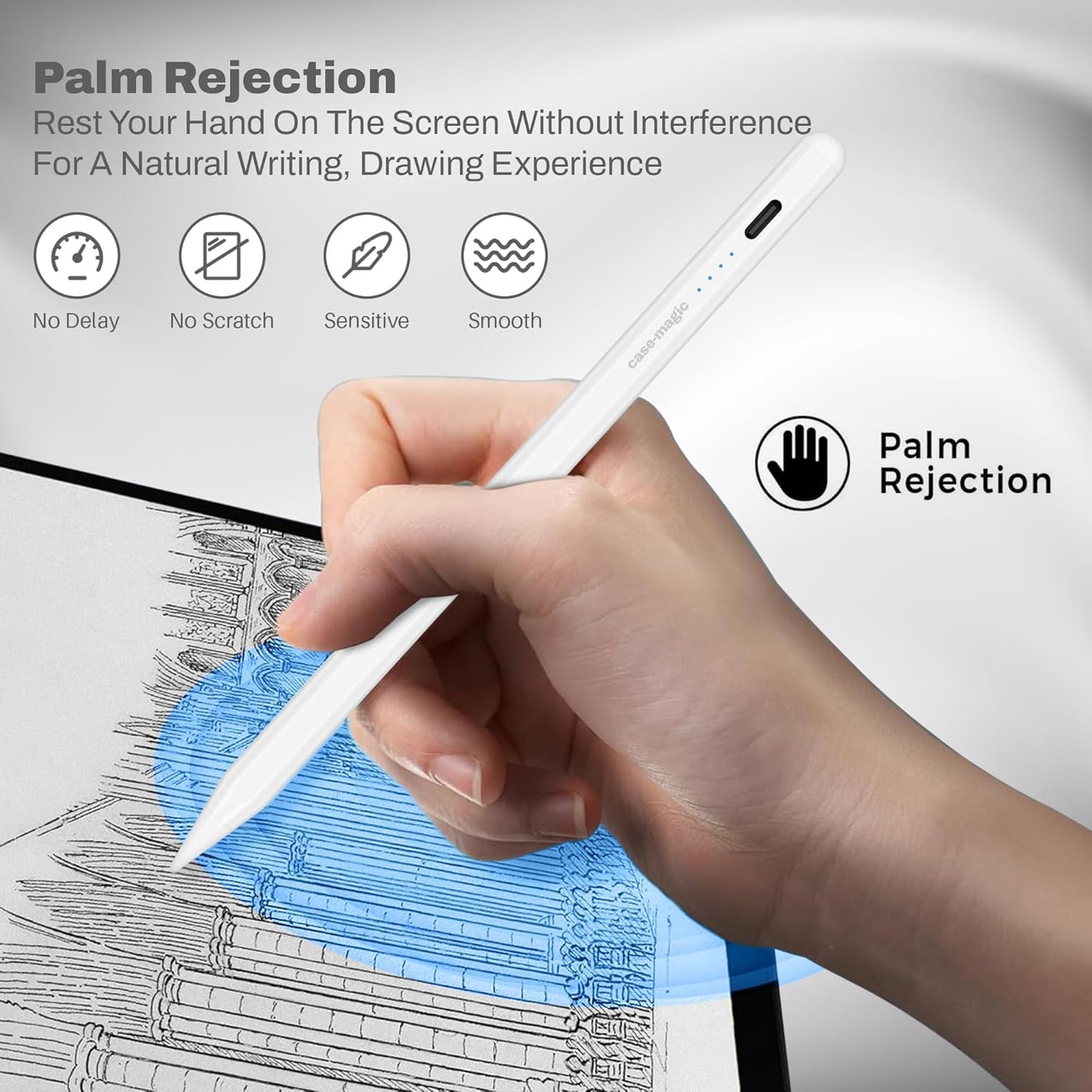 Case Magic iPad Pencil Active Stylus Pen with Palm Rejection, High Precision Tip Compatible With All iPad Models (Dark Grey) 1.0 pack