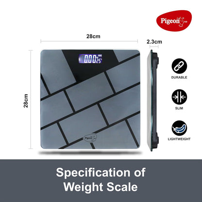 Pigeon Iris Weighing Machine for Body Weight Machine| Digital Bathroom Scale for Weight Measurement| Weighing Scale with LCD Display| 36 Months Warranty, Black, 180 Kg 1.0 Piece