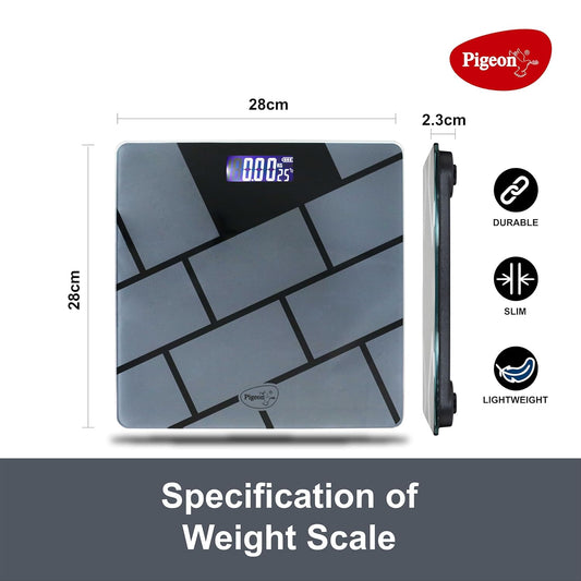 Pigeon Iris Weighing Machine for Body Weight Machine| Digital Bathroom Scale for Weight Measurement| Weighing Scale with LCD Display| 36 Months Warranty, Black, 180 Kg 1.0 Piece