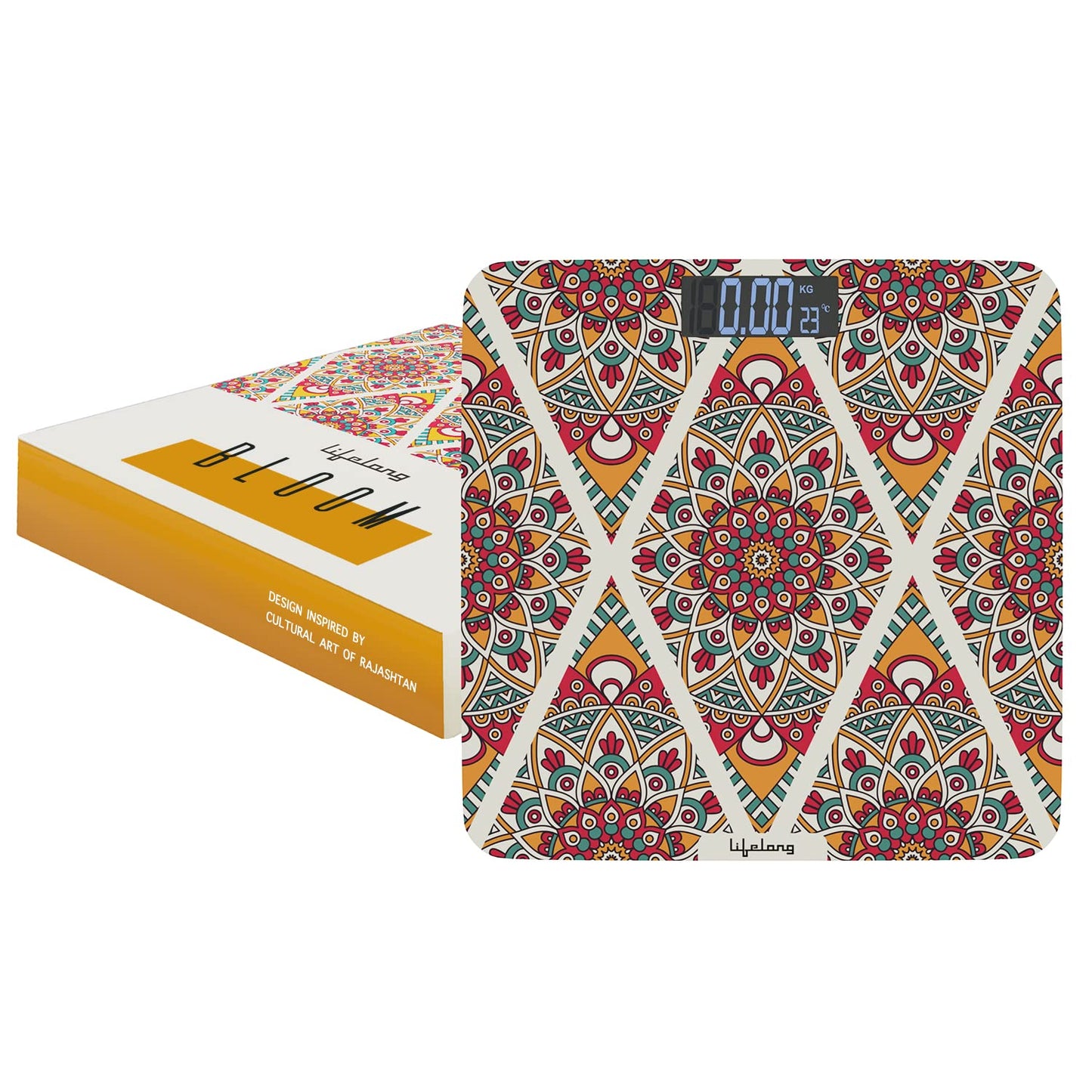 Lifelong Bloom LLWS54 Body Weighing Scale (Indian Cultural Series - Rajasthan Rural)|Thick Tempered Glass with LCD Display|Bathroom Weighing Scale 1.0 Piece
