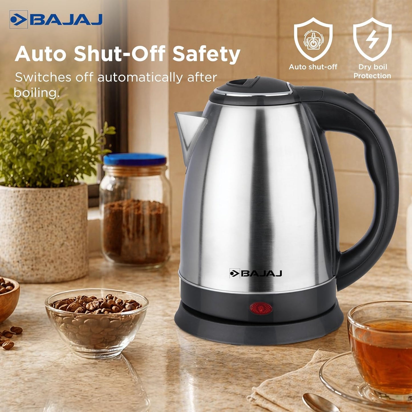 Bajaj Ktx Electric Kettle, 1.8L Dlx, Stainless Steel,Auto Shut-Off, 1350W (Silver) 1.0 unit