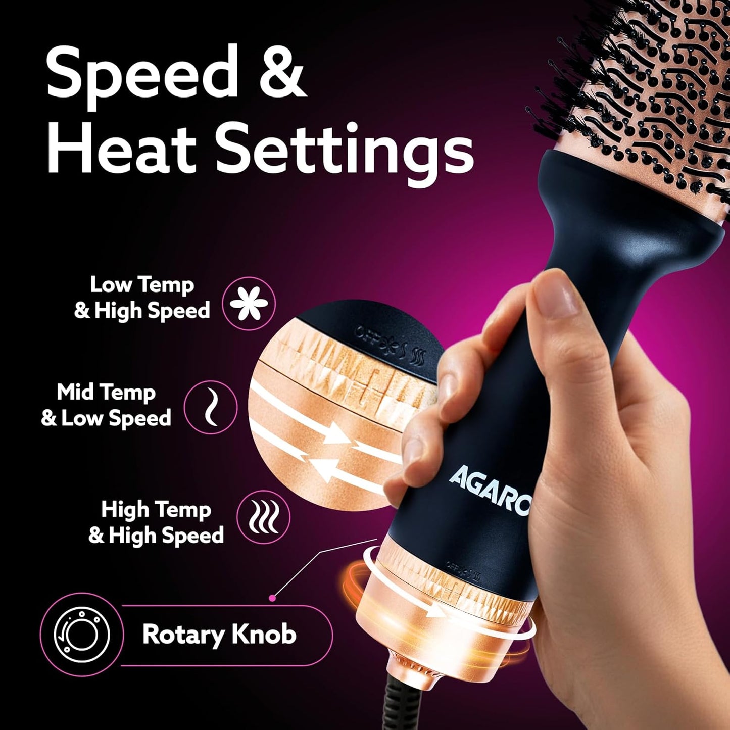 AGARO Hot Air Brush for Hair, Blow Dryer Brush, Volumizer & Styler, 360° Air flow Vent, Oval Barrel for Hair Volume, Charcoal Bristles, Ceramic Coating...